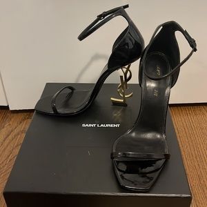 🚨SOLD🚨YSL, Saint Laurent Opyum YSL Logo-Heel Sandals with Golden Hardware